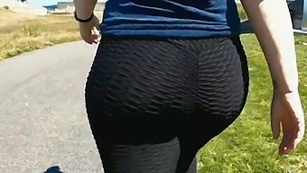 Outdoor Closeup Of Mom'S Big Ass In Leggings With A Hot Wedgie