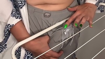 Stepdad Rubs His Large Penis On The Clothes Dryer As His Stepson Observes